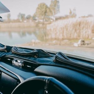 Legacy Plus Dashboard Cover – Charcoal and Black Leather full view